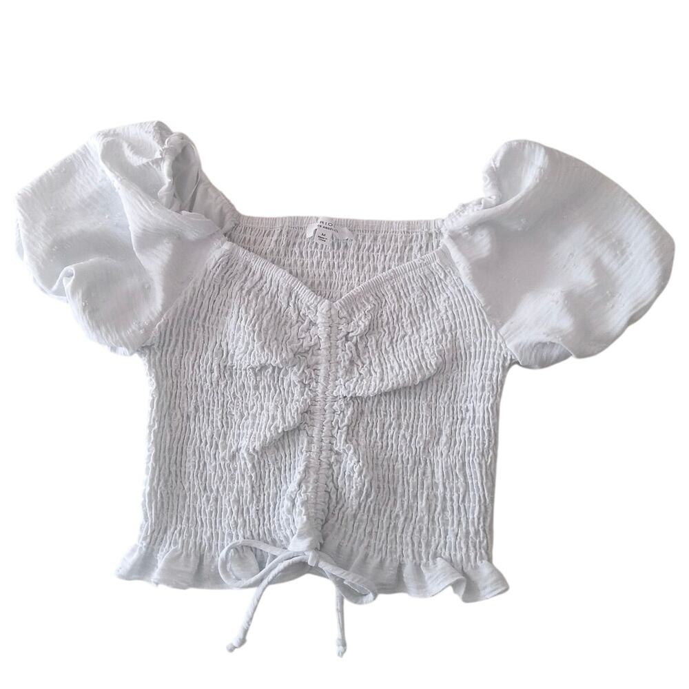 Kirious peasant coquette white top sz M ruched puff sleeve dainty cottagecore